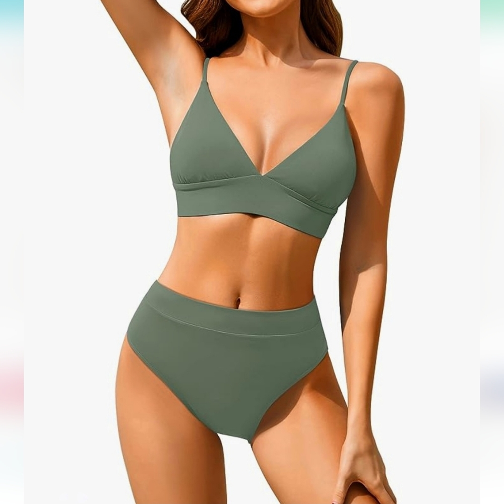 Tempt Me Bikini XL High waisted 2 Piece Olive Green Bathing Suit Swimsuit